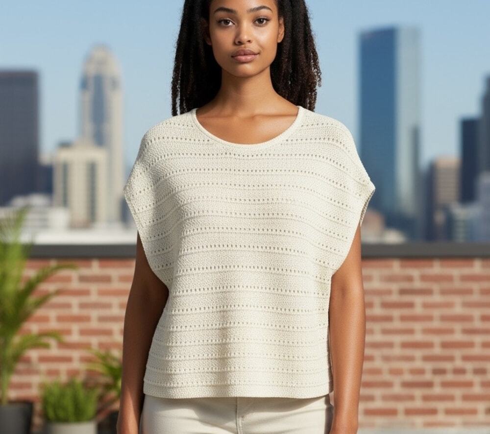 AGB Knitted Top Ivory NWT SZ MED Oversized Open Weave Office Chic Boho Preppy